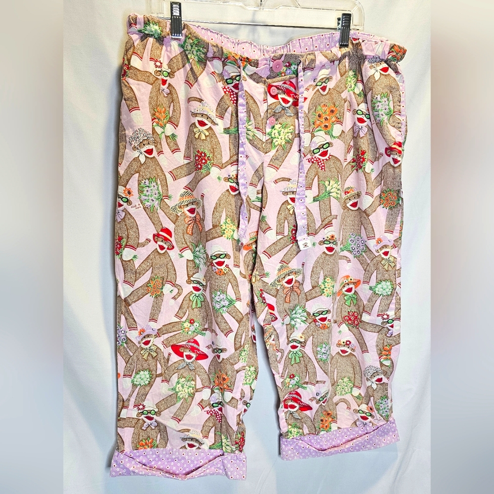 Nick And Nora Sock Monkey Novelty Print Pajama Capris